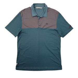 Travis Mathew Polo Shirt Mens XL Extra Large Blue Red Striped Two Tone Wicking